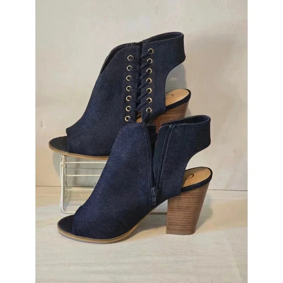 Women's Open Toe Boots, 9W, Dark Blue Denim - Picture 3 of 9